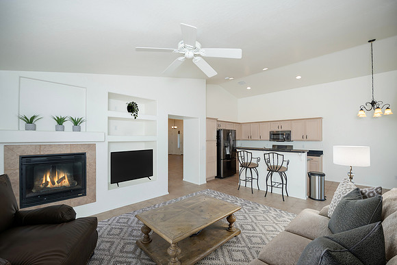 family room off kitchen with furniture